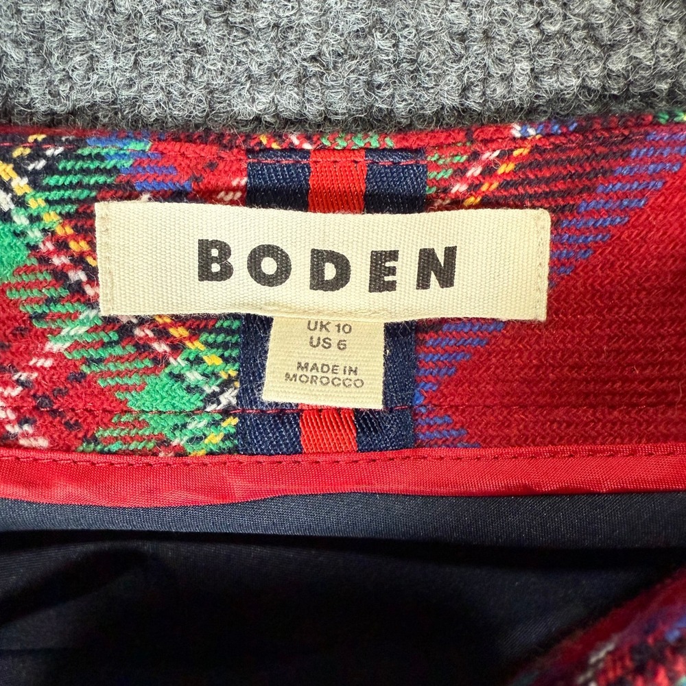 Boden Hayley Red Tartan Plaid Wool Blend A-Line Midi Skirt Womens US 6 Holiday - Picture 4 of 9
